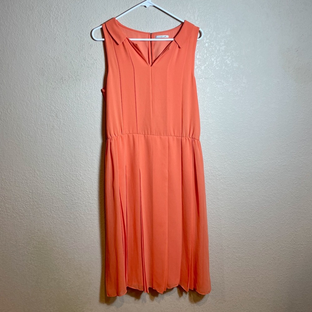 Bimba & Lola Pleated A-line Dress Womens M Coral Sleeveless Collared Knee Length